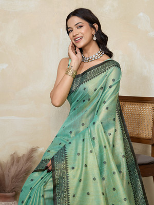 BFM Self Design Bollywood Tissue Saree(Green)