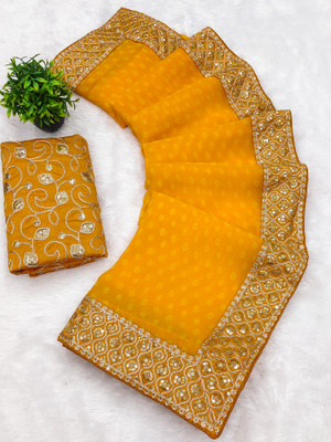 NIRMOHIFASHION Embroidered Bandhani Georgette Saree(Yellow)