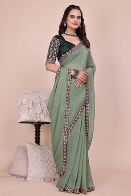 NEELMADHAV FASHION Embroidered Bollywood Chiffon Saree(Green)