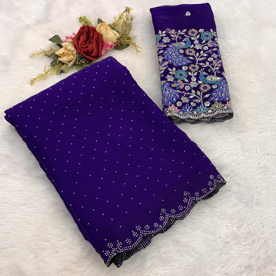 V AMAN FASHION Solid/Plain, Self Design Bollywood Chiffon Saree(Purple)