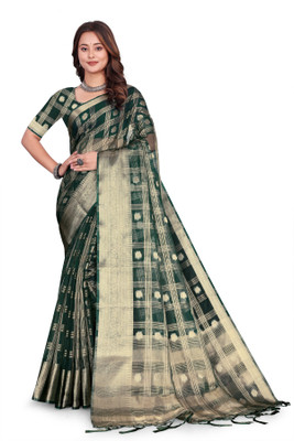 Aarunika SBT Solid/Plain Bollywood Organza Saree(Green)