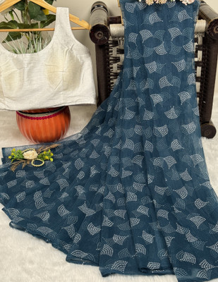 PATTARI Printed Bollywood Net Saree(Pack of 2, Blue)