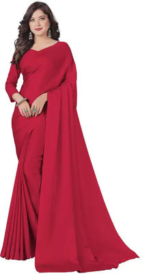 HouseOfCommon Solid/Plain Bollywood Georgette Saree(Red)