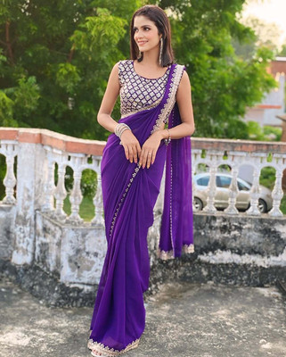 Sidhidata Solid/Plain Maheshwari Georgette Saree(Purple)