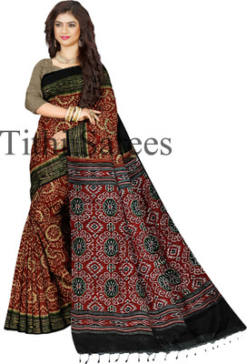 maadurga Printed Sambalpuri Cotton Blend Saree(Red)