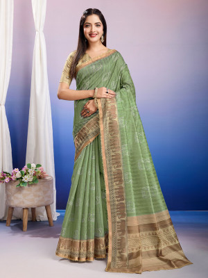 Tasrika Embroidered Bollywood Cotton Silk Saree(Green)