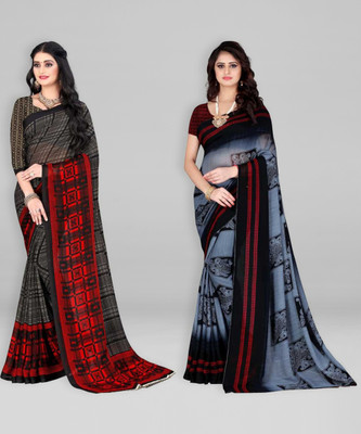 Leelavati Printed Daily Wear Georgette Saree(Pack of 2, Multicolor)