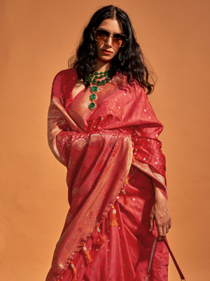 Sareemall Woven Banarasi Satin Saree(Red)