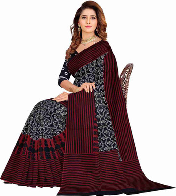 mulmul Printed Ikkat Cotton Blend Saree(Multicolor)