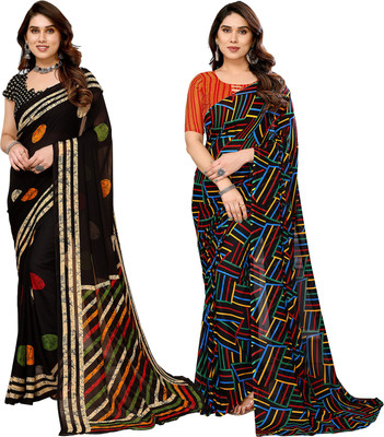 kashvi sarees Printed Daily Wear Georgette Saree(Pack of 2, Black, Multicolor)