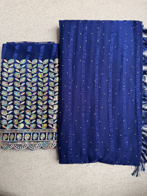 JASHALFAB Solid/Plain, Embellished Bollywood Chiffon Saree(Multicolor)