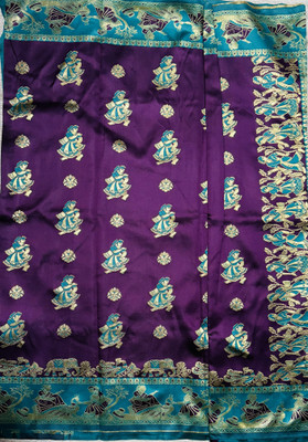Byaara Woven, Floral Print Banarasi Jacquard Saree(Purple)