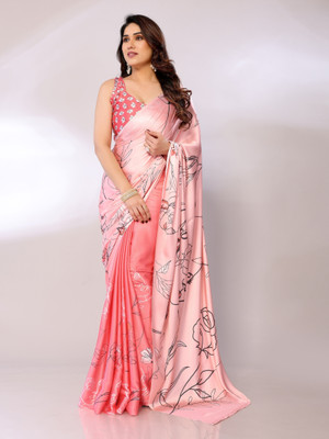 FABMORA Digital Print Bollywood Satin Saree(Pink)