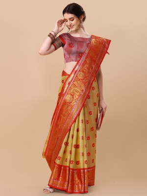 VILLAGIUS Woven Mysore Organza Saree(Yellow)