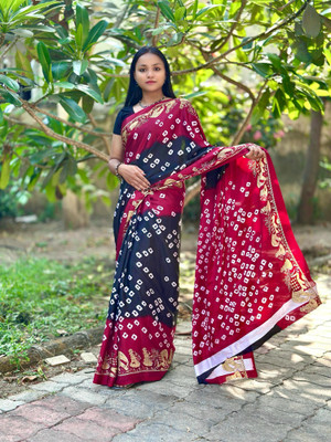S.R.TEXTILES Printed Bandhani Art Silk Saree(Multicolor)