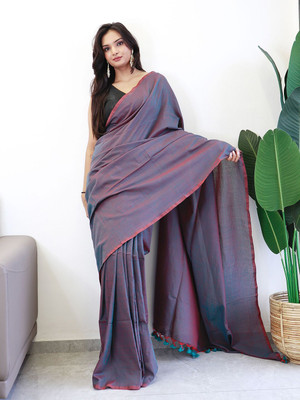 ANOUK Solid/Plain Chanderi Cotton Blend Saree(Pack of 2, Grey)