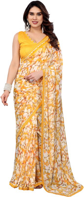 TTH Printed Bollywood Georgette Saree(Yellow, White)
