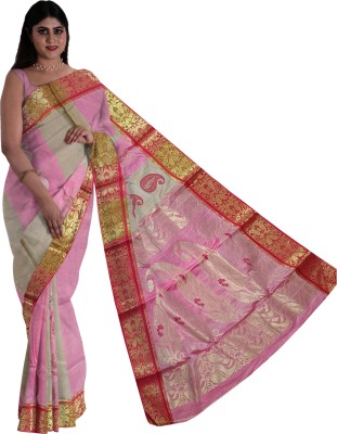 Shrimati Boutique Woven Tant Tussar Silk Saree(Pink)