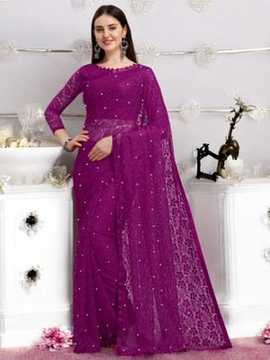 Norraflex Self Design Bollywood Net Saree(Purple)