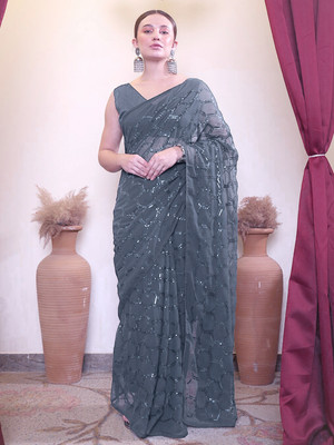 Divastri Embroidered Bollywood Georgette Saree(Grey)