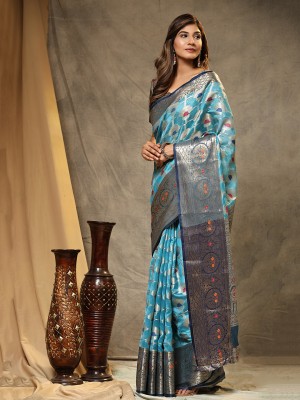 Niwaa Woven Banarasi Tussar Silk Saree(Light Blue)