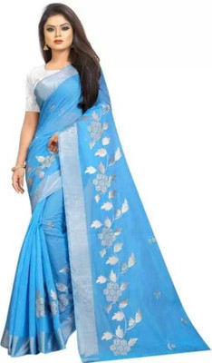 Vleez Embroidered Daily Wear Chanderi Saree(Blue)