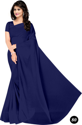 STAVA CREATION Solid/Plain Daily Wear Georgette Saree(Blue)