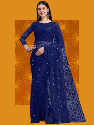 NORAFLEX Self Design Bollywood Net Saree(Blue)