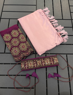 Ethina Fashion Embroidered Bollywood Satin Saree(Magenta)