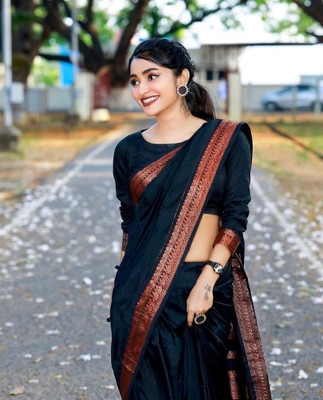 SGF11 Woven Mysore Pure Silk, Art Silk Saree(Black)