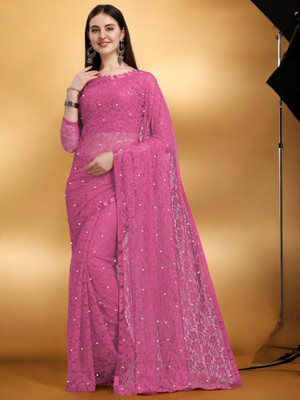 NexxaFashion Self Design Bollywood Net Saree(Pink)