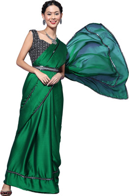 Akhilam Solid/Plain Bollywood Georgette Saree(Green)