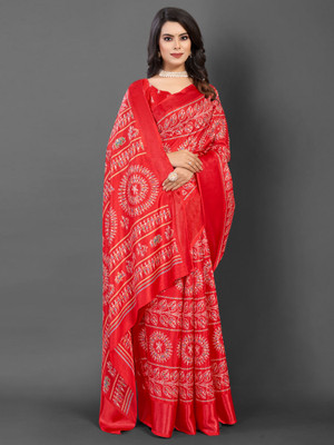 Divastri Printed Daily Wear Silk Blend Saree(Red)