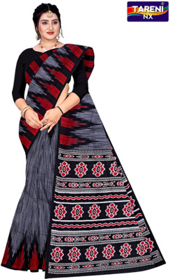 Tareninx Printed Sambalpuri Pure Cotton Saree(Brown)
