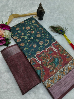 VISHNU Printed Bollywood Pure Cotton, Cotton Linen Saree(Multicolor)