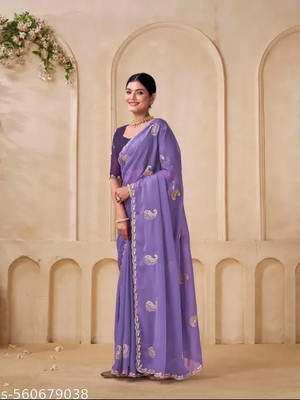 LAJEELEE Embroidered Bollywood Silk Blend Saree(Magenta)