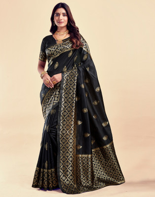 GHANSHYAM Woven, Geometric Print Banarasi Jacquard Saree(Black)