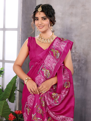 YASHIKA Printed Kalamkari Art Silk Saree(Pink)