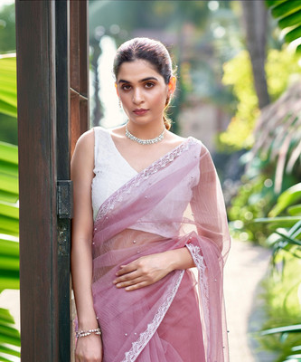 SIRIL Embellished Bollywood Net Saree(Pink)