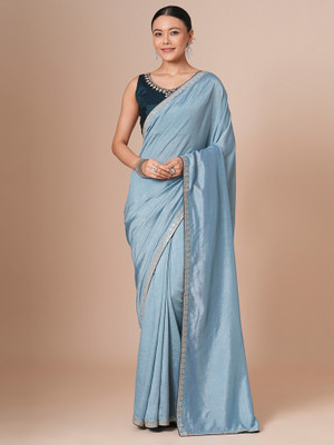 Sareemall Embellished Bollywood Silk Blend Saree(Light Blue)