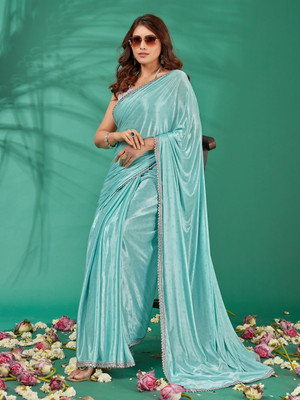 Mirisha Embellished Bollywood Lycra Blend Saree(Light Green)