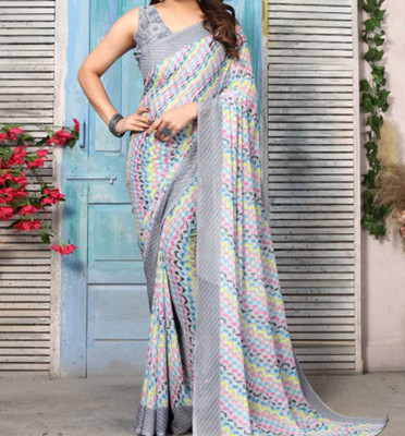 maayro Printed Mysore Georgette Saree(Blue)