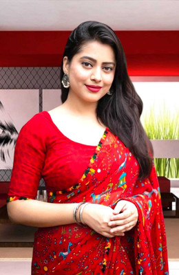 DAZLIO Printed Kalamkari Chiffon Saree(Red)