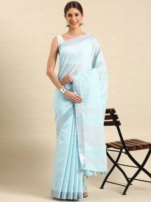 Divastri Woven Bollywood Linen Saree(Blue)