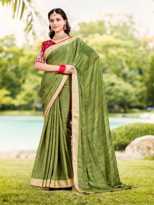 Divastri Solid/Plain Banarasi Silk Blend Saree(Green)