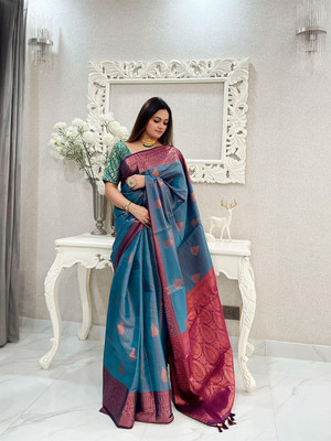 ANOUK Woven Chanderi Silk Blend Saree(Blue)