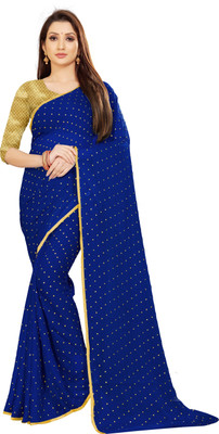 Aardiva Polka Print Daily Wear Chiffon Saree(Dark Blue)