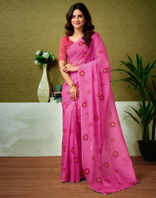 Tasrika Printed Sambalpuri Chanderi, Cotton Blend Saree(Pink)