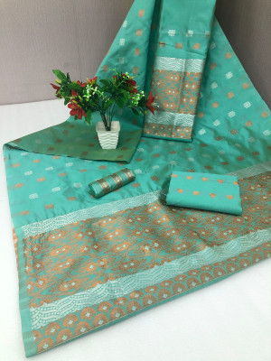 Rizanx7 Woven Mekhela Chador Cotton Silk Saree(Multicolor)