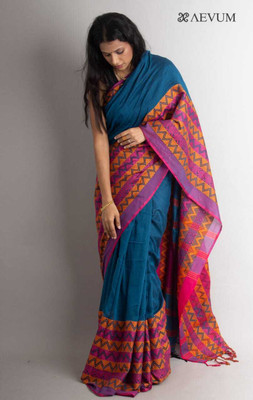 Sthaker Self Design Tant Pure Cotton Saree(Blue)